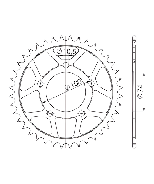 Piñón de acero con 5 orificios Supersprox 520 LK 110,0 mm Ø 80 mm 39T negro