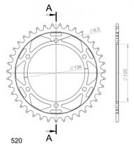 Supersprox 520 LK 136,0 mm Ø 120mm 40Z pignone in acciaio a 6 fori nero