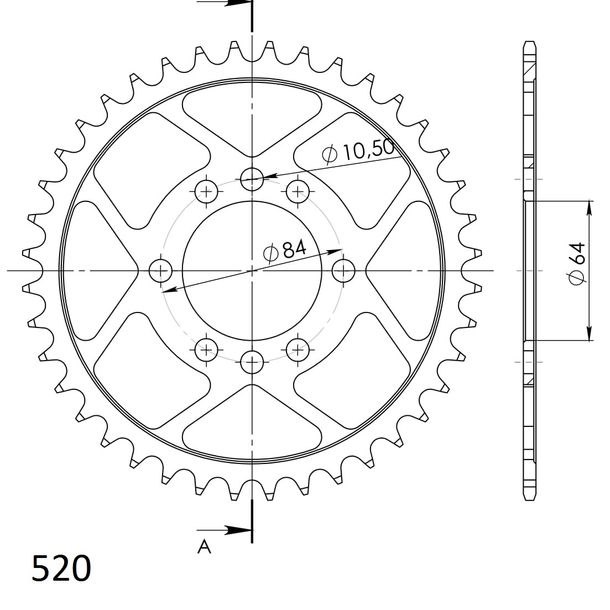 Kettenrad Supersprox 520 LK 84,0mm Ø 64mm 40Z 8-Loch Stahl schwarz