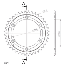 Supersprox 520 LK 150,0 mm Ø 130 mm 40Z pignone in acciaio a 6 fori nero