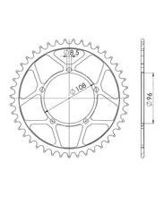 Roda dentada de corrente Supersprox 520, furação 108,0mm, diâmetro 96mm, 40 dentes, 5 furos, aço preto.