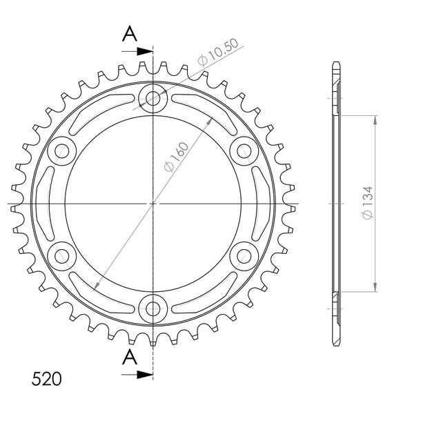 Kettenrad Supersprox 520 LK 160,0mm Ø 134mm 41Z 6-Loch Stahl schwarz