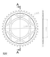Pignone in acciaio a 6 fori Supersprox 520 LK 130,0 mm Ø 110 mm 41T nero