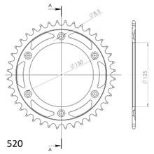 Pignone in acciaio a 6 fori Supersprox 520 LK 150,0 mm Ø 125 mm 41T nero