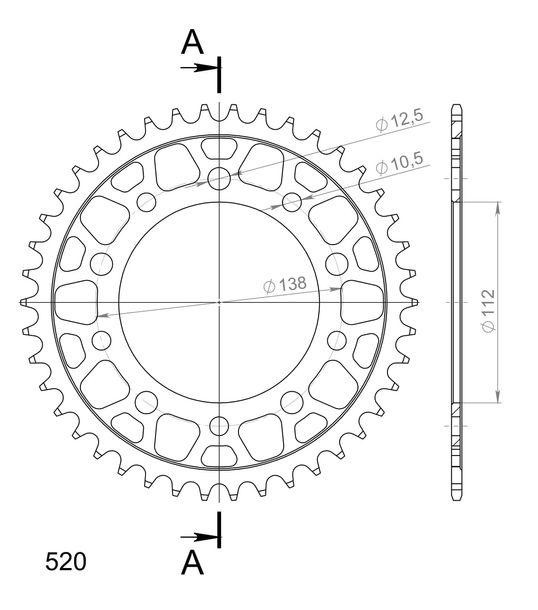 Kettenrad Supersprox 520 LK 138,0mm Ø 112mm 42Z 5-Loch Stahl schwarz