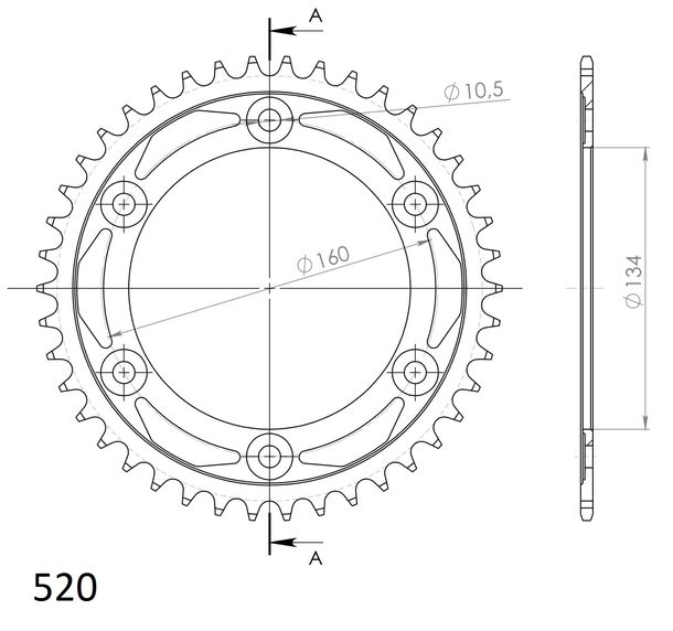 Kettenrad Supersprox 520 LK 160,0mm Ø 134mm 42Z 6-Loch Stahl schwarz