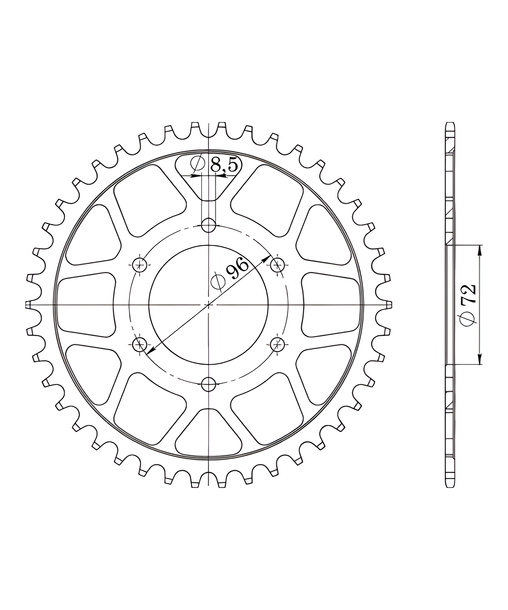 Kettenrad Supersprox 520 LK 96,0mm Ø 72mm 42Z 6-Loch Stahl schwarz