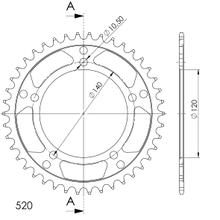 Supersprox 520 LK 140,0 mm Ø 120 mm 42T Pignone in acciaio a 5 fori nero