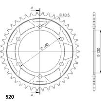 Pignone in acciaio Supersprox 520 LK 140,0 mm Ø 120 mm 42T a 6 fori nero