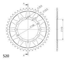 Pignone in acciaio Supersprox 520 LK 130,0 mm Ø 110 mm 42T a 6 fori nero