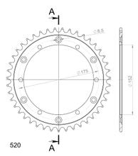 Ruota a catena in acciaio Supersprox 520 LK 175,0 mm diametro 152 mm 43T a 6 fori nera