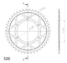Koło zębate łańcuchowe Supersprox 520 rozstaw śrub 130,0mm średnica 110mm 43 zęby 6 otworów stal czarny