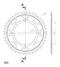 Pignon acier 8 trous Supersprox 520 LK 140.0mm Ø 120mm 44T noir