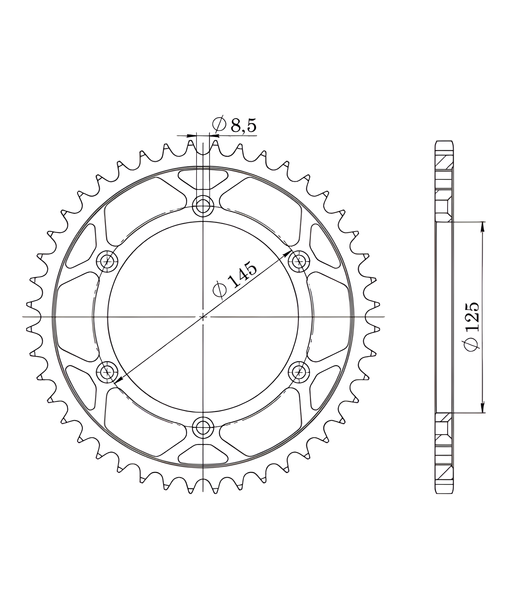 Kettenrad Supersprox 520 LK 145,0mm Ø 125mm 44Z 6-Loch Stahl schwarz