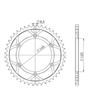 Ruota a catena in acciaio Supersprox 520 LK 145,0 mm diametro 125 mm 44T a 6 fori nera