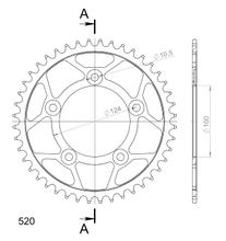 Roda dentada da corrente Supersprox 520 PCD 124,0mm Ø 100mm 44 dentes 5 furos aço preto