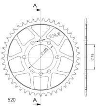 Supersprox 520 LK 100,0 mm Ø 76 mm 45Z pignone in acciaio a 8 fori nero