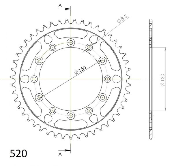 Kettenrad Supersprox 520 LK 150,0mm Ø 130mm 46Z 6-Loch Stahl schwarz