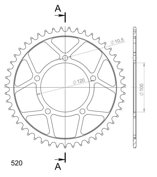 Piñón de acero con 5 orificios Supersprox 520 LK 120,0 mm Ø 100 mm 46T negro