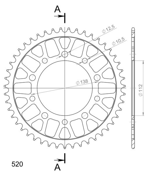 Kettenrad Supersprox 520 LK 138,0mm Ø 112mm 47Z 5-Loch Stahl schwarz