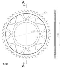 Piñón de acero Supersprox 520 LK 140,0 mm Ø 120 mm 47T negro con 8 orificios