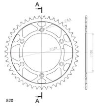 Supersprox 520 LK 152,0mm Ø 130mm 47T 6-hole steel sprocket black