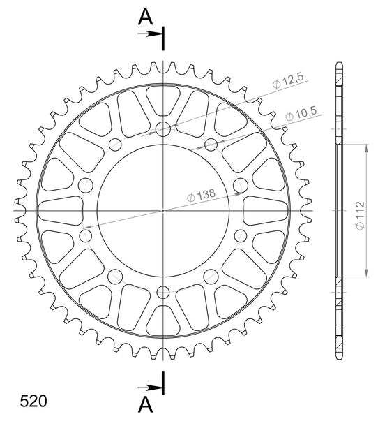 Supersprox 520 LK 138.0 mm diameter 112 mm 48T 5-hole steel chain wheel black