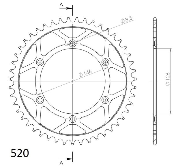 Kettenrad Supersprox 520 LK 146,0mm Ø 126mm 48Z 6-Loch Stahl schwarz