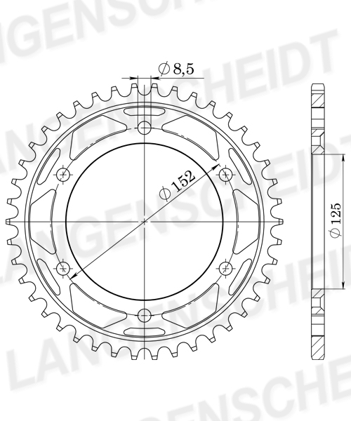Kettenrad Supersprox 520 LK 152,0mm Ø 125mm 48Z 6-Loch Stahl schwarz