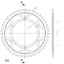Kettingsprocket Supersprox 520 LK 156,0mm Ø 136mm 49T 6-gats staal zwart