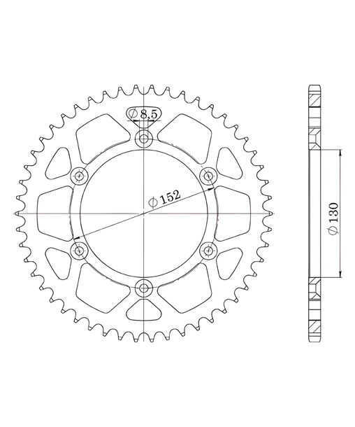 Supersprox 520 LK 152,0mm Ø 130mm 49Z pignone in acciaio a 6 fori nero