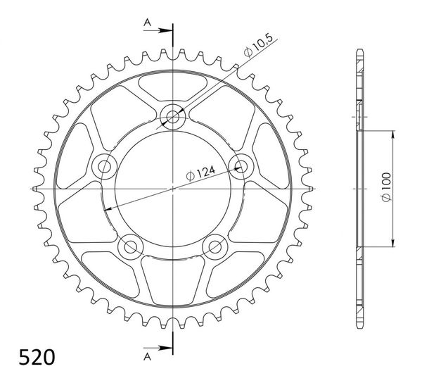 Supersprox 520 LK 124,0mm Ø 100mm 49Z Pignone in acciaio a 5 fori nero