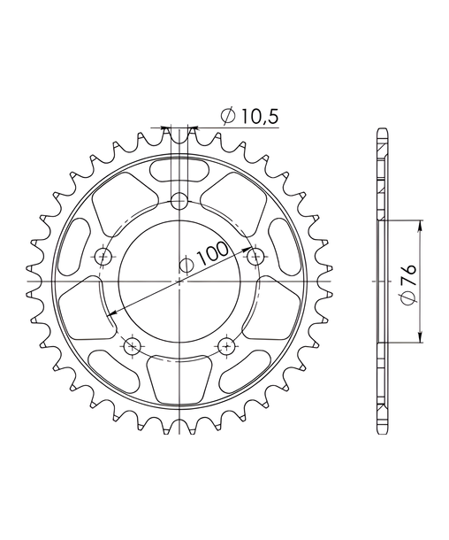 Kettenrad Supersprox 525 LK 100,0mm Ø 76mm 36Z 5-Loch Stahl schwarz