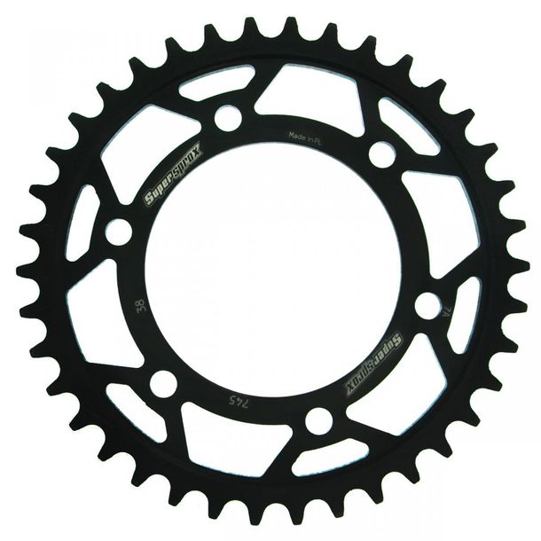 Pignone in acciaio Supersprox 525 LK 124,0mm Ø 100mm 38T a 6 fori nero