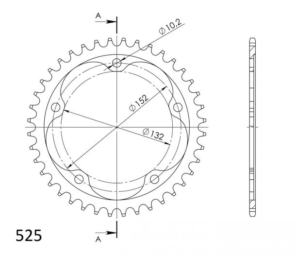 Kettenrad Supersprox 525 LK 152,0mm Ø 132mm 39Z 5-Loch Stahl schwarz
