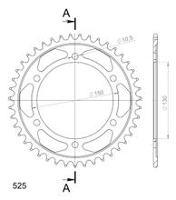 Supersprox 525 LK 150,0 mm Ø 130 mm 43T pignone in acciaio a 6 fori nero