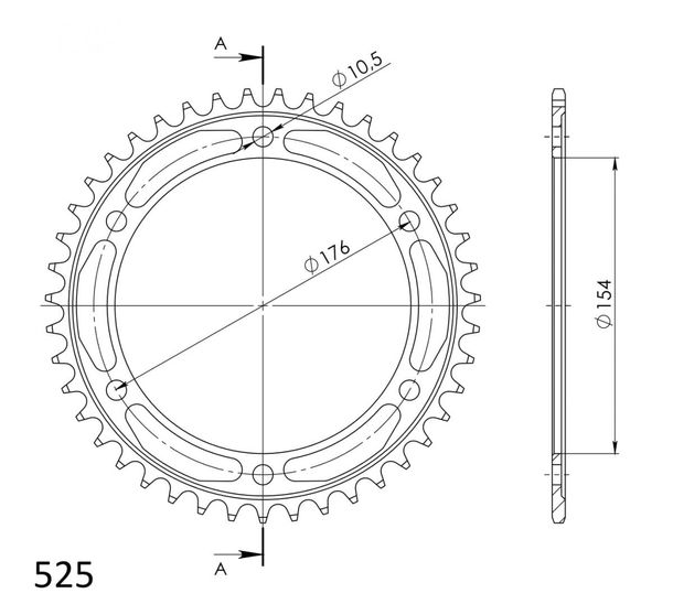 Kettenrad Supersprox 525 LK 176,0mm Ø 154mm 44Z 6-Loch Stahl schwarz