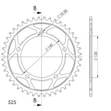 Kolo řetězu Supersprox 525 LK 140,0mm Ø 120mm 44Z 5-děrové ocelové černé