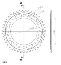 Ruota a catena in acciaio Supersprox 525 LK 168,0 mm diametro 140 mm 44T a 6 fori nera