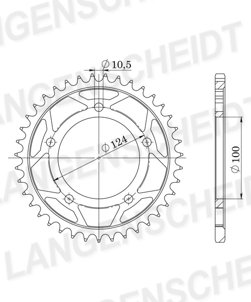 Kettenrad Supersprox 525 LK 124,0mm Ø 100mm 44Z 5-Loch Stahl schwarz
