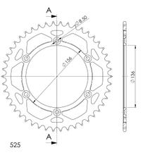 Ruota a catena Supersprox 525 LK 156,0 mm diametro 136 mm 46T in acciaio a 6 fori nera