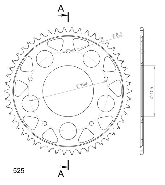 Ruota con catena in acciaio a 5 fori Supersprox 525 LK 164,0 mm Ø 105 mm 50Z nera
