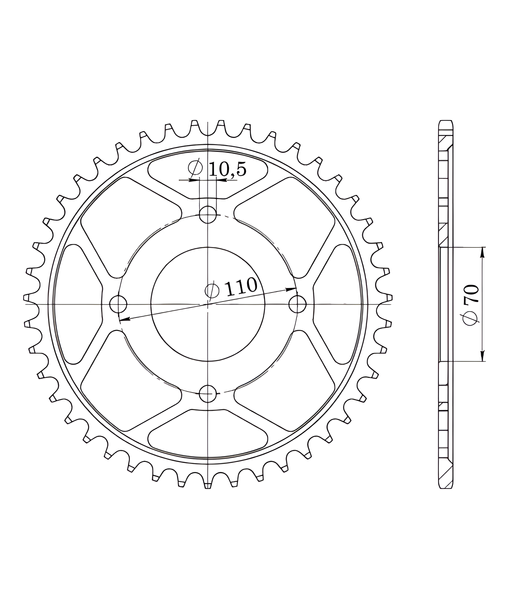Supersprox 530 LK 110,0 mm Ø 70 mm 35T pignone in acciaio a 4 fori nero