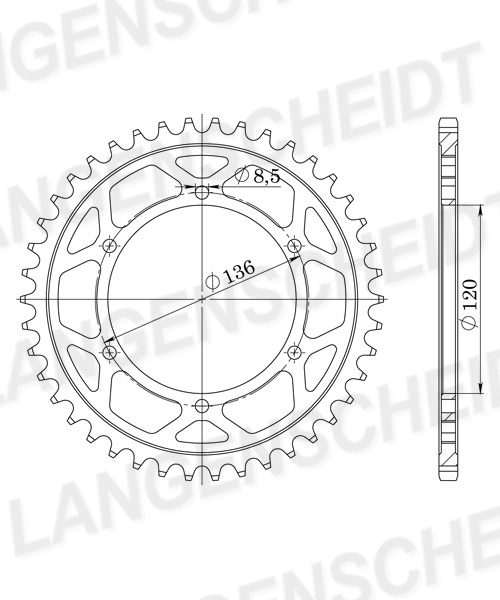 Kettenrad Supersprox 530 LK 136,0mm Ø 120mm 38Z 6-Loch Stahl schwarz