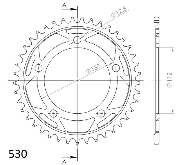 Kettenrad Supersprox 530 LK 138,0mm Ø 112mm 40Z 5-Loch Stahl schwarz