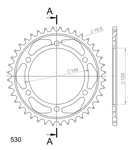 Kettenrad Supersprox 530 LK 140,0mm Ø 120mm 40Z 6-Loch Stahl schwarz