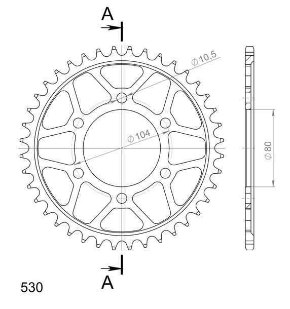 Supersprox 530 LK 104,0mm Ø 80mm 40Z pignone in acciaio a 6 fori nero