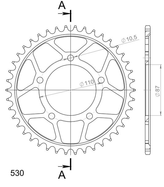 Kettenrad Supersprox 530 LK 110,0mm Ø 87mm 42Z 5-Loch Stahl schwarz