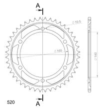 Kettenrad Supersprox 530 LK 160,0mm Ø 140mm 44Z 6-Loch Stahl schwarz