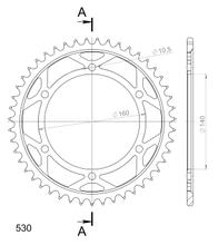 Pignone in acciaio a 6 fori Supersprox 530 LK 160,0 mm Ø 140 mm 47T nero